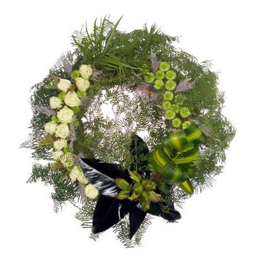 Coroa Funeral em Tons de Branco e Verde